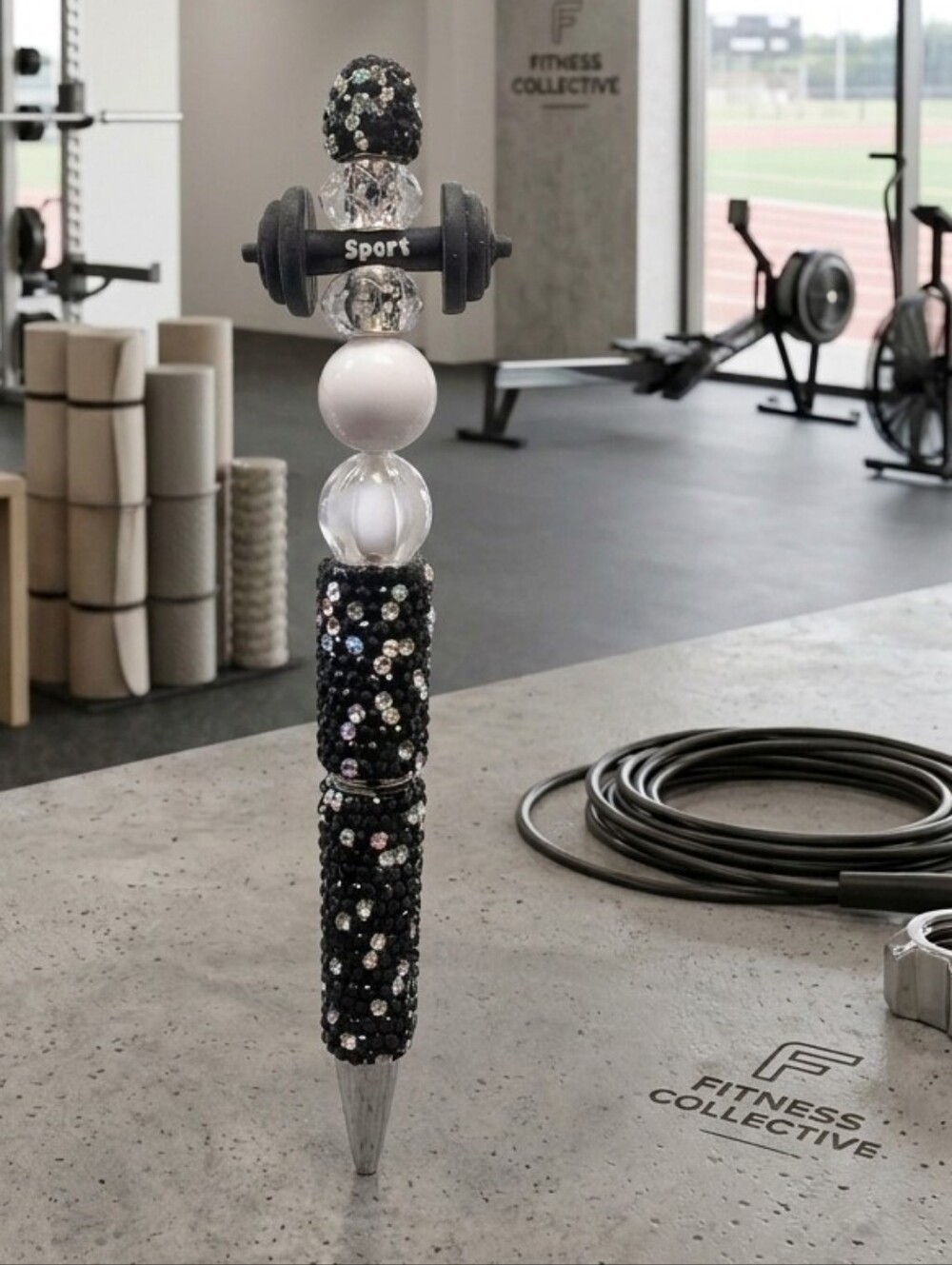 Gym-Themed Rhinestone Beadable Pen 🏋️‍♀️ Free Refill Included